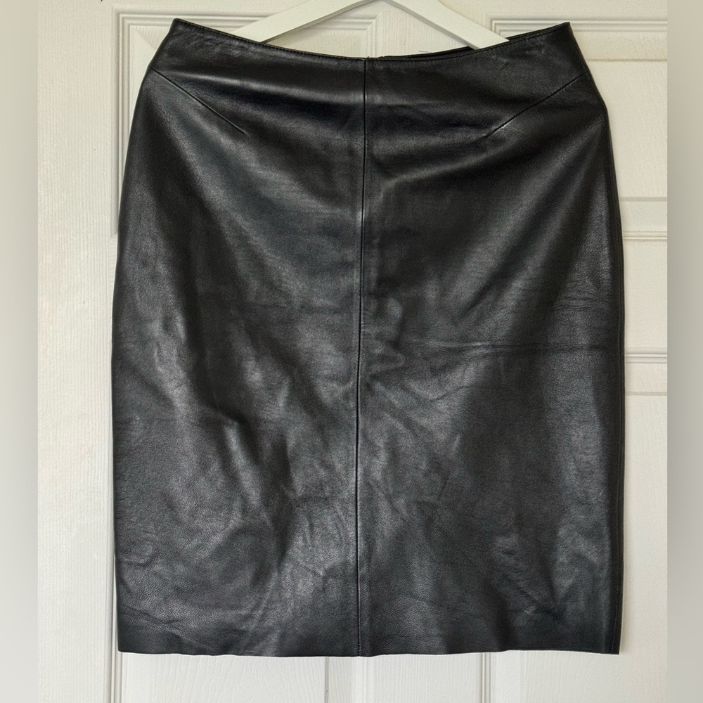 Wilsons Leather Pelle Studio Vintage Black Leather Pencil Skirt 8